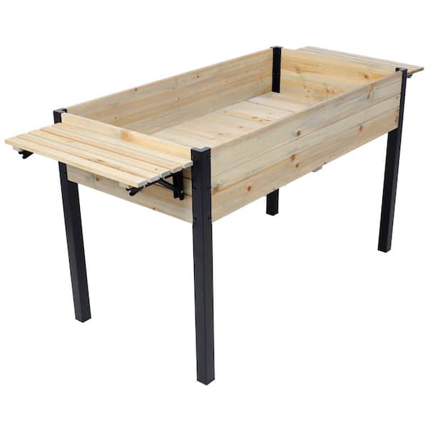 Unbranded 62.5 in. x 29.5 in. Metal Leg Wood Elevated Planter Boxes with Folding Storage Shelf for Growing Fresh Herbs, Vegetables