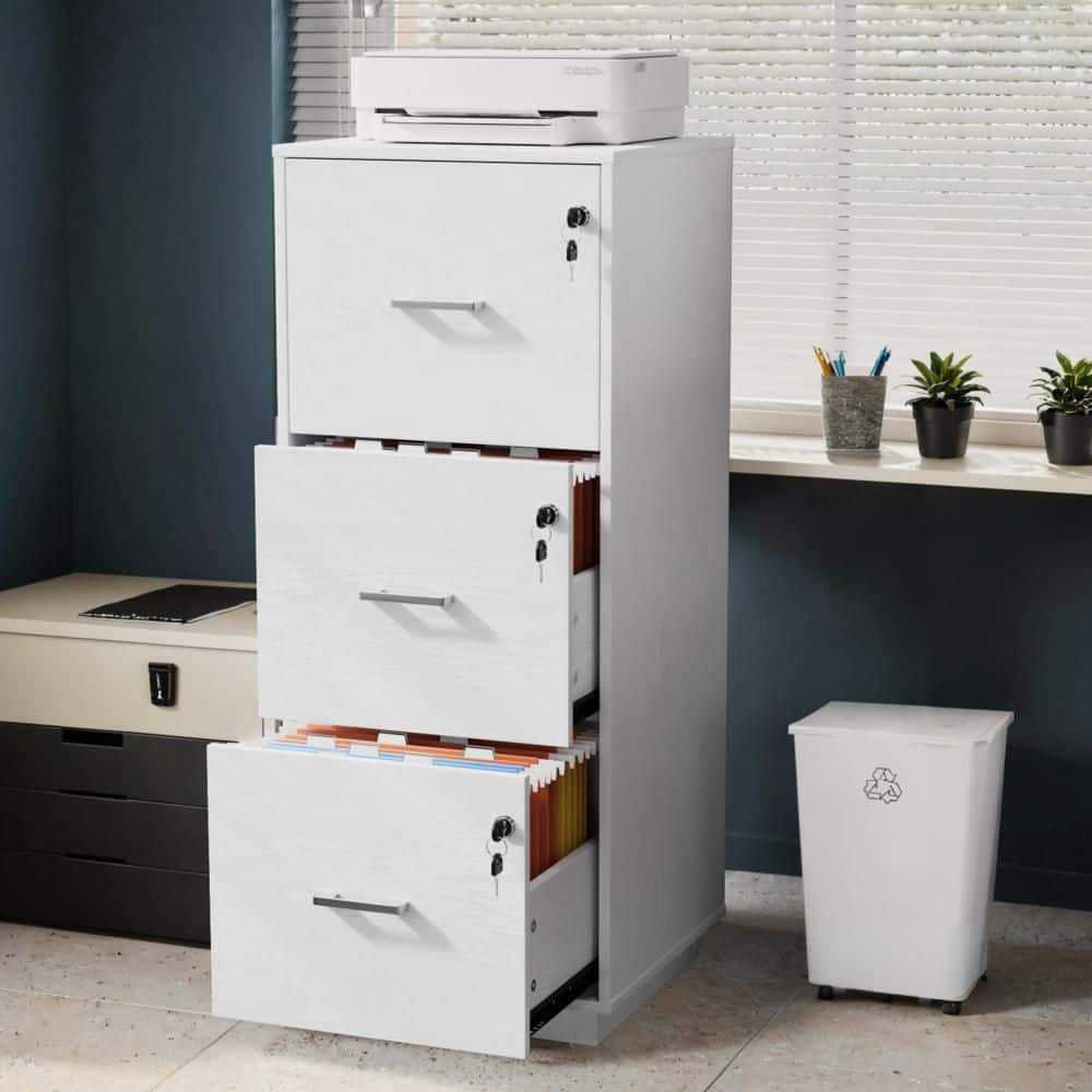 3-Drawer White Wood 15.35 in. W Vertical File Cabinet