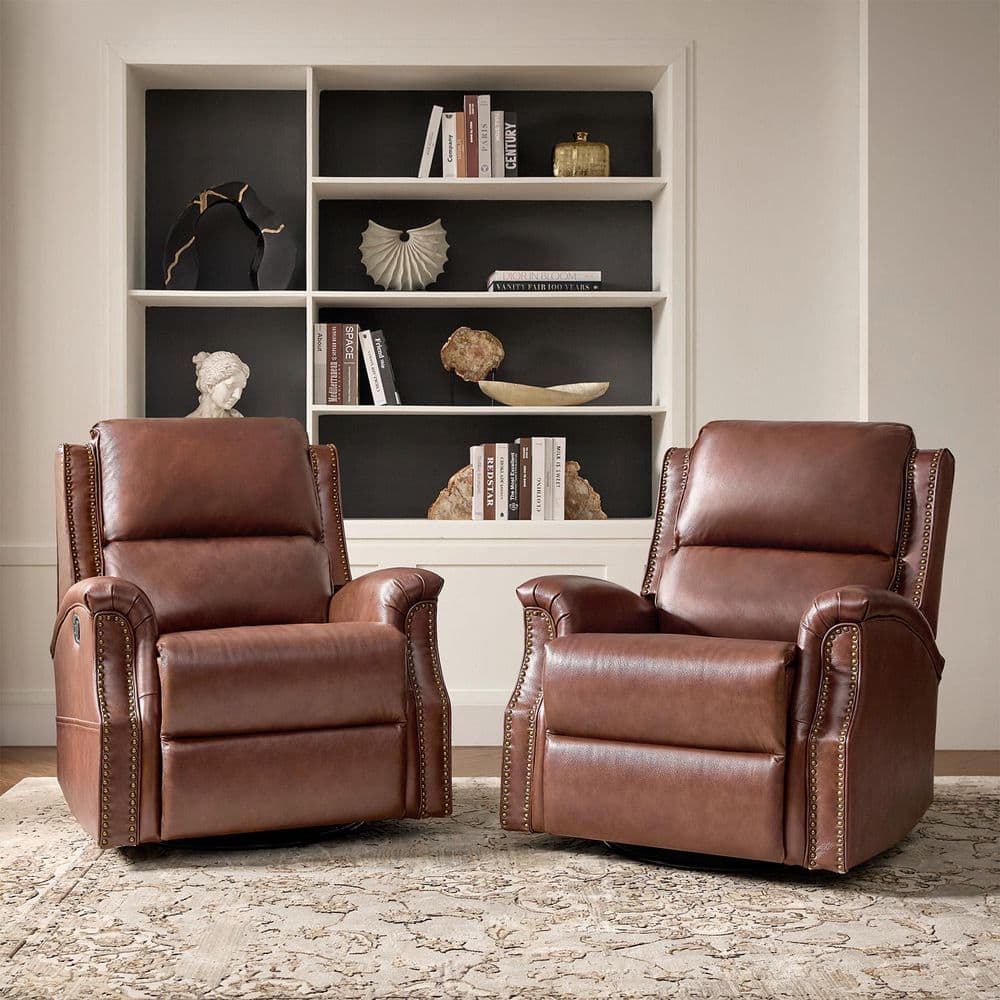 Felisa Brown Transitional Genuine Leather Glider Chair with Fabric Pocket Set of 2 price history on PriceWatchPro