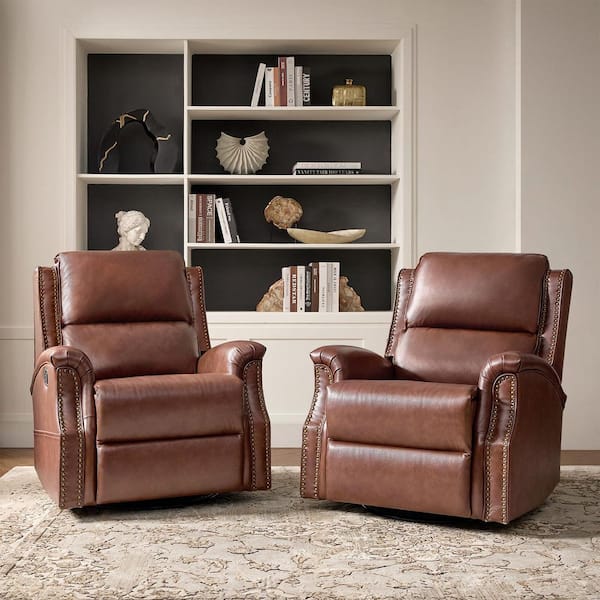 JAYDEN CREATION Felisa Navy Transitional Genuine Leather Recliner