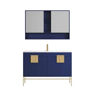 Kuro 47 in. W x 18 in. D x 33 in. H Double Sink Bath Vanity in Navy Blue with White Ceramic Top and Mirror