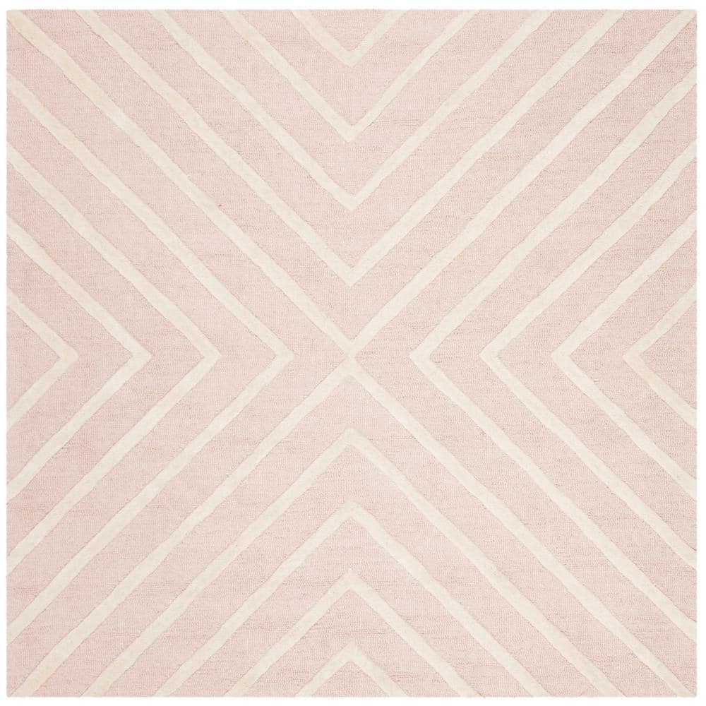 Ivory Whimsy 5' Square Hand-tufted Wool Kids Playroom Rug