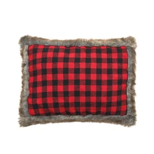 Red Buffalo Check Faux Fur Winter Christmas Throw Pillow