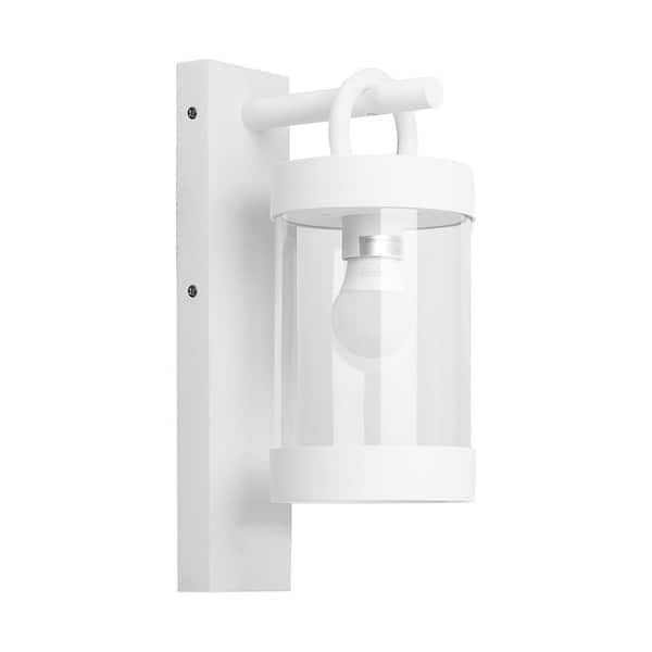 1-Piece 13 in. White Dusk to Dawn Outdoor Hardwired Lantern Modern Sconce with No Bulbs Included