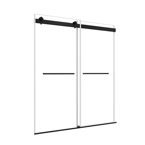 Modern 60 in. W x 74 in. H Double Sliding Frameless Shower Door in Matte Black Finish with 5/16 in. (8mm) Clear Glass