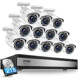 16-Channel 5MP-Lite 2TB DVR Security System with 12 Wired 1080p Outdoor Bullet Cameras