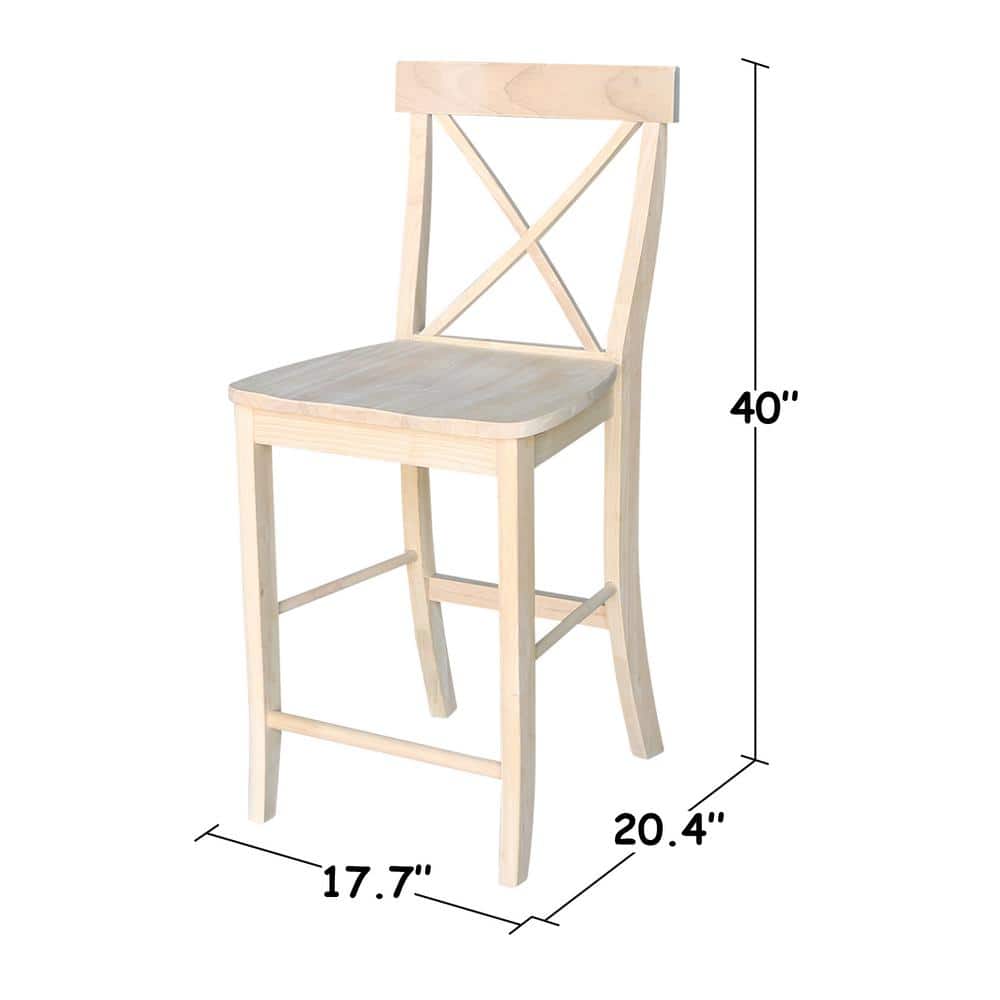 Traditional Solid Parawood X-Back 24" Counter Stool, Unfinished
