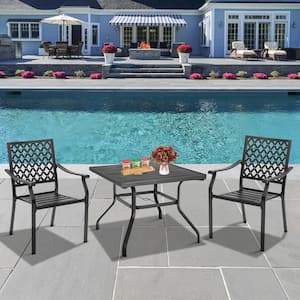 3-Piece Metal Square Outdoor Dining Set with Umbrella Hole