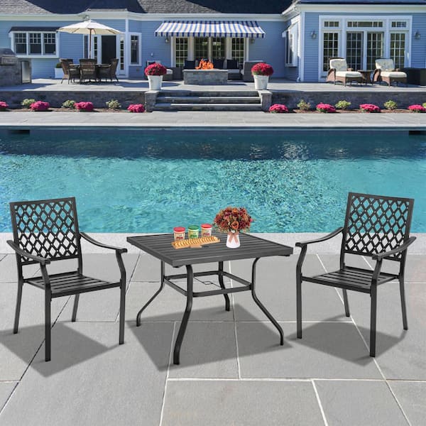 3-Piece Metal Square Outdoor Dining Set with Umbrella Hole