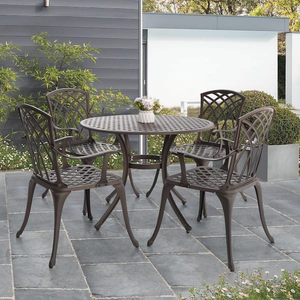 Antique Bronze 5-Piece Cast Aluminum Bistro Patio Conversation Set