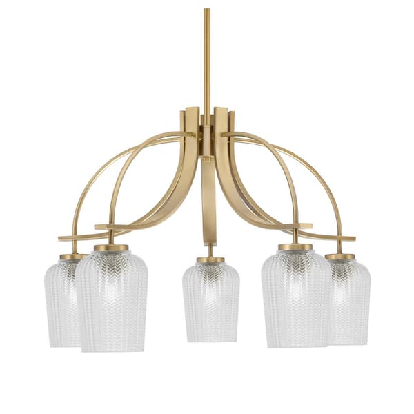 Unbranded Olympia 17.75 in. 5-Light New Age Brass Downlight Chandelier 5 in. Clear Textured Glass Shade