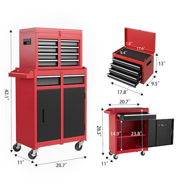 Boyel Living 5-Drawer Red+Black Rolling Tool Storage Cabinet