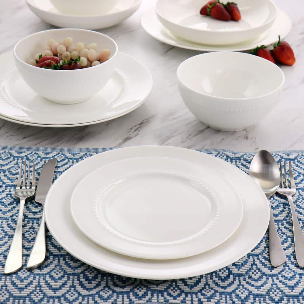 White Porcelain Embossed 16-Piece Dinnerware Set, Service for 4