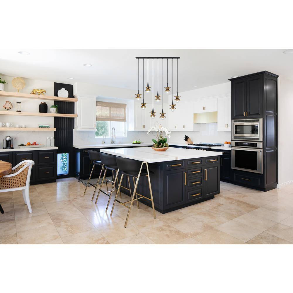 Portinatx Satin Black and Hammered Gold 9-Light Linear Chandelier