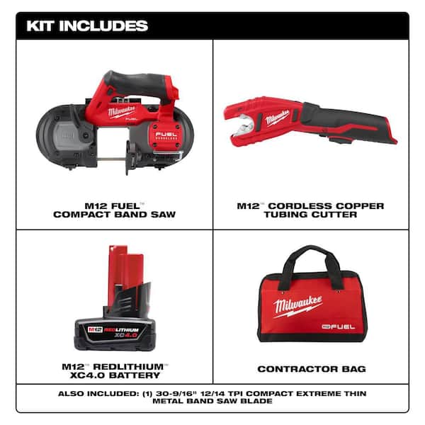 M12 FUEL 12V Lithium-Ion Cordless Compact Band Saw XC Kit with Copper Tubing Cutter