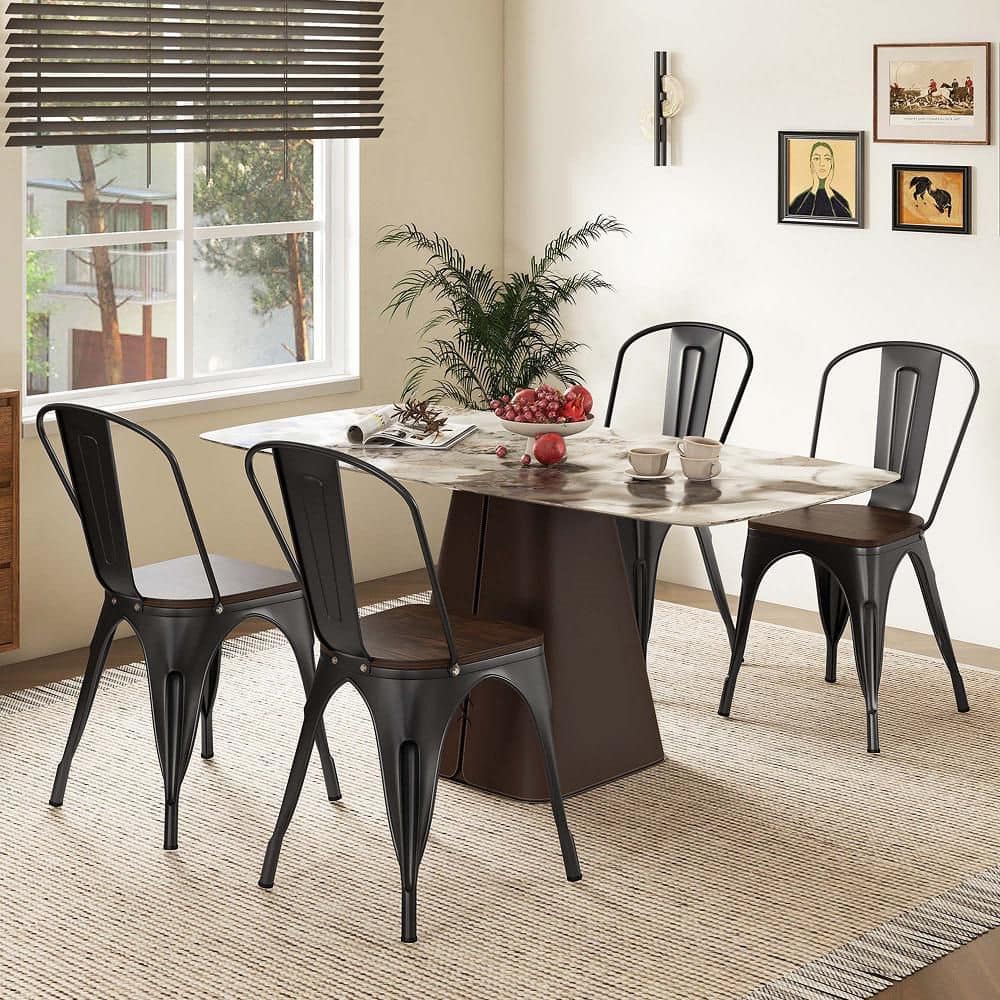 Gymax Tolix Style Metal Dining Chairs (Set of 4) w/ Wood Seat and Gymax Tolix Style Metal Dining Chairs (Set of 4) w/ Wood Seat and