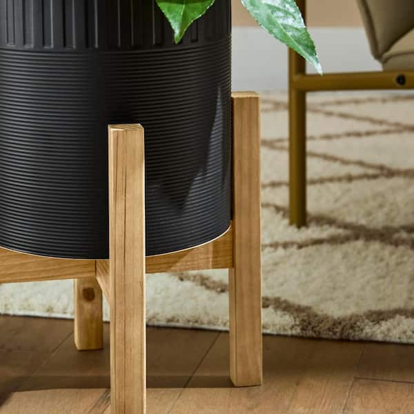 Flora Bunda 10 in. Clementine Medium Black Ceramic Planter
