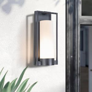 Houston 1-Light 6.6 in. W Modern Matte Black LED Wall Sconce with White Glass (2-Pack)