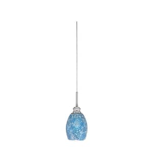 Albany 60-Watt 1-Light Brushed Nickel Pendant Mini Pendant Light Turquoise Fusion Glass and Light Bulb Not Included
