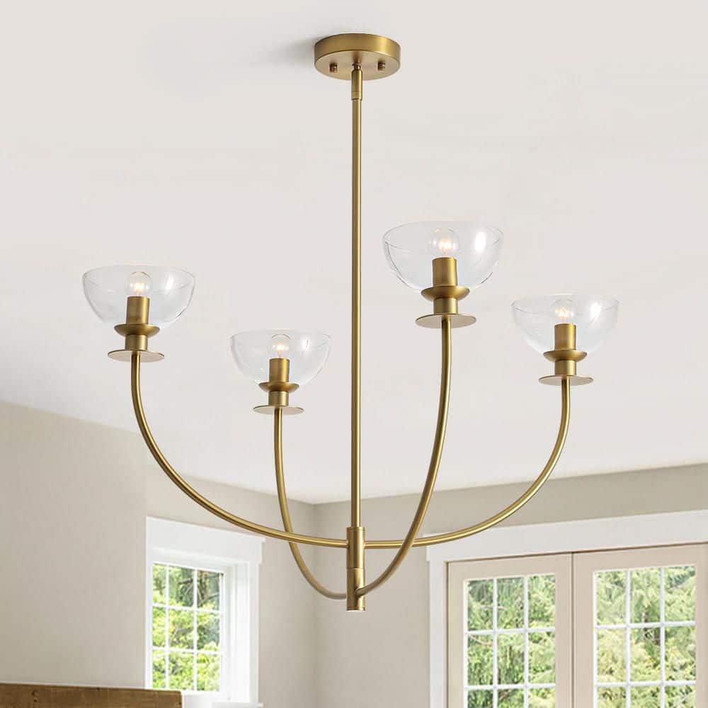 Elara 4-Light Brushed Gold Adjustable Hanging Chandelier with Clear Glass Half-Globe Shades price history on PriceWatchPro