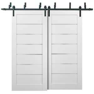4117 56 in. x 80 in. 6 Lites Frosted Glass White Finished Wood MDF Bypass Sliding Barn Door with Hardware Kit