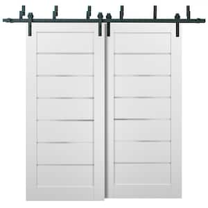 72 in. x 84 in. 6 Lites Frosted Glass White Wood MDF Sliding Barn Door with Hardware Kit