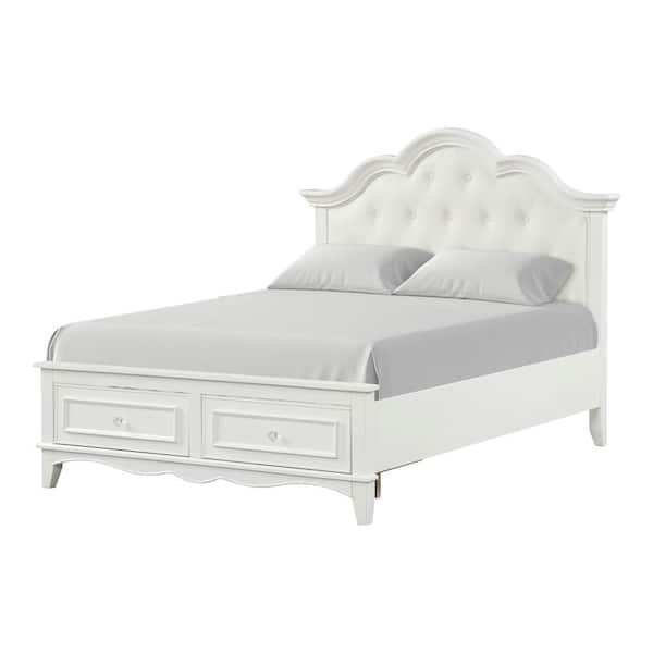 Underhill White Wood Frame Queen Platform Bed with Upholstered Headboard