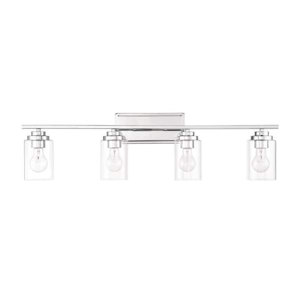 CRAFTMADE Clark 35 in. 4-Light Chrome Finish Vanity Light with Clear Glass Shade