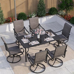 Black 7-Piece Metal Outdoor Patio Dining Set with Rectangle Table and Padded Textilene Swivel Chairs