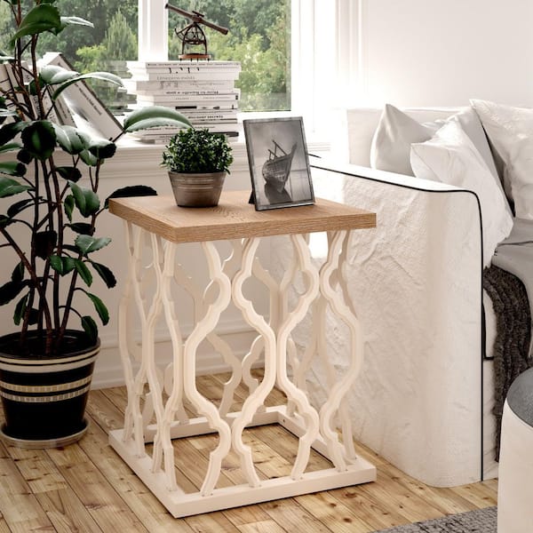 FUIN 18 in. D x 18 in. W x 23 in. H Windfield Natural Wood End Table With Framed Base