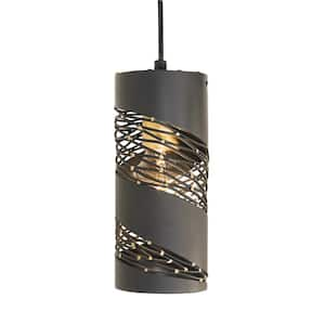 Flow 1-Light Gold Cylinder Pendant Light with Steel Shade