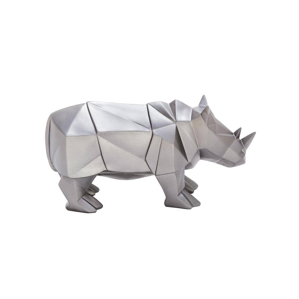 Silver Geometric Resin Rhino Sculpture, 12"