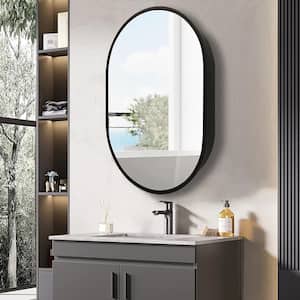 Modern 21 in. W x 31 in. H Black Oval Metal Framed Wall Mount or Recessed Bathroom Medicine Cabinet with Mirror