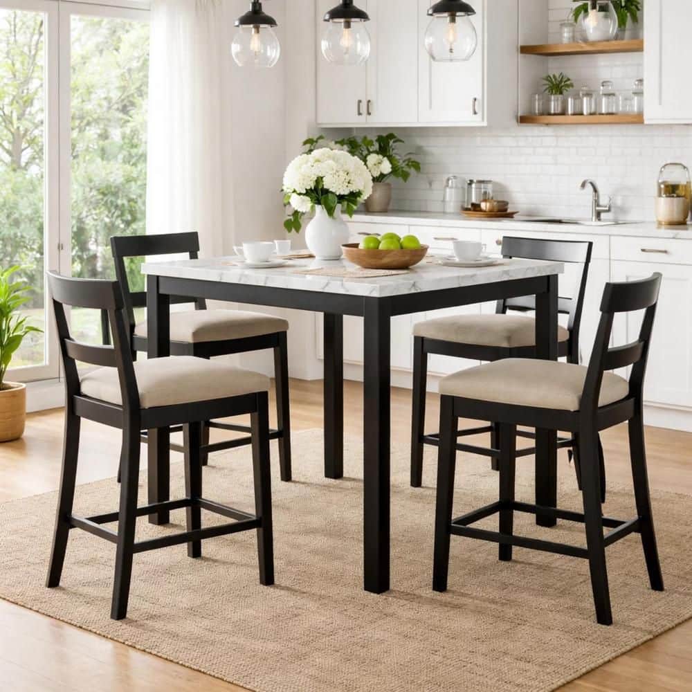 Benjara Pazy Modern White Faux Marble Top 47.75 in. 4 Legs Base Counter ...