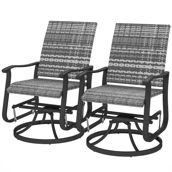 2-Piece Outdoor Patio Wicker Swivel Rocking Chair Set with Steel Frame, Gray