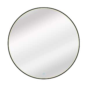 Keanu 36 in. W x 36 in. H Round Framed Tri-Color Wall Mounted LED Bathroom Vanity Mirror in Black
