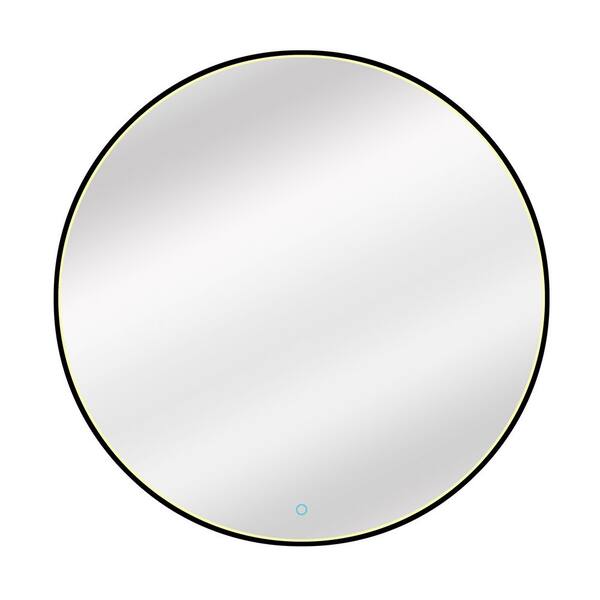 Dyconn Keanu 36 in. W x 36 in. H Round Framed Tri-Color Wall Mounted LED Bathroom Vanity Mirror in Black