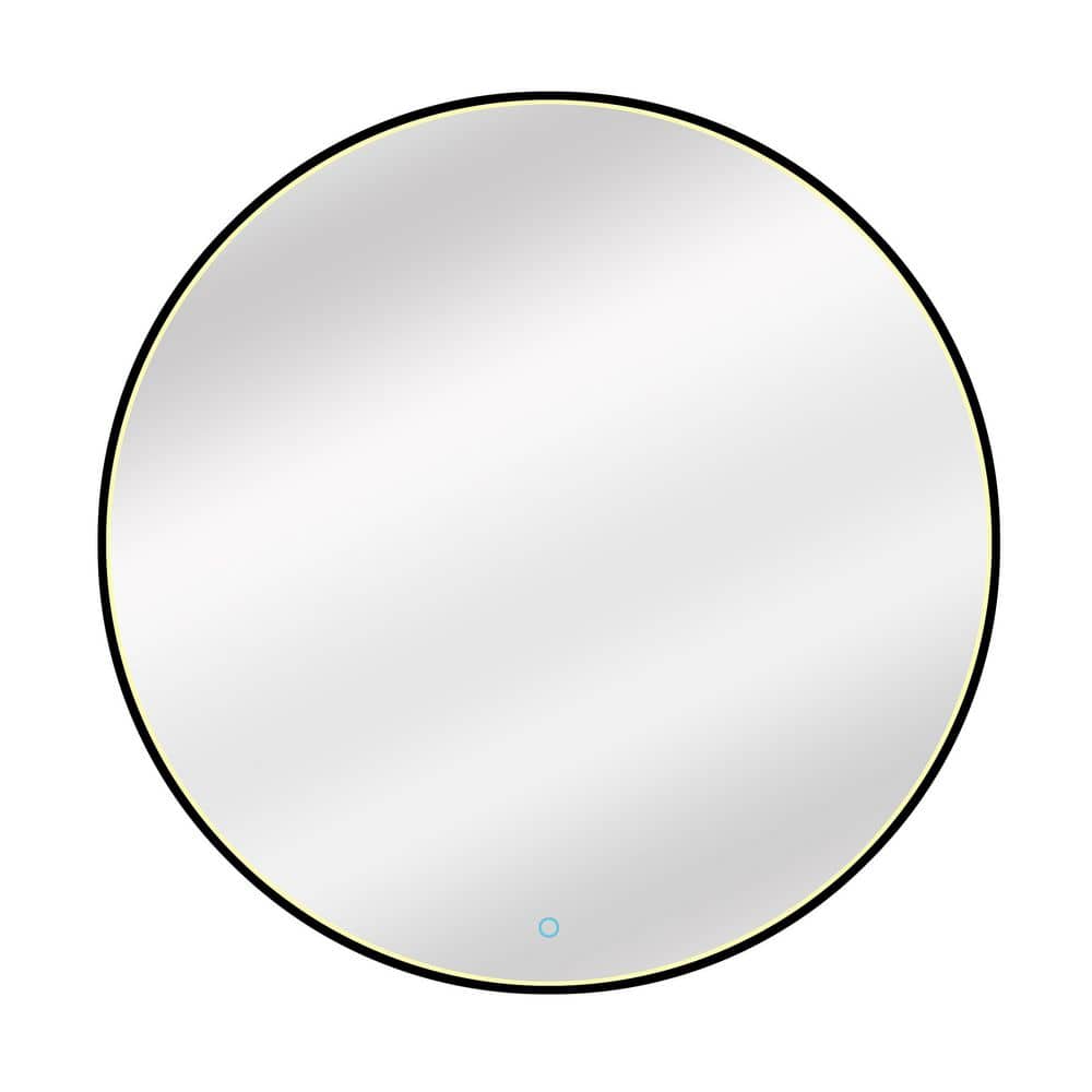 Dyconn Keanu 36 in. W x 36 in. H Round Framed Tri-Color Wall Mounted LED  Bathroom Vanity Mirror in Black M11CAT36T The Home Depot
