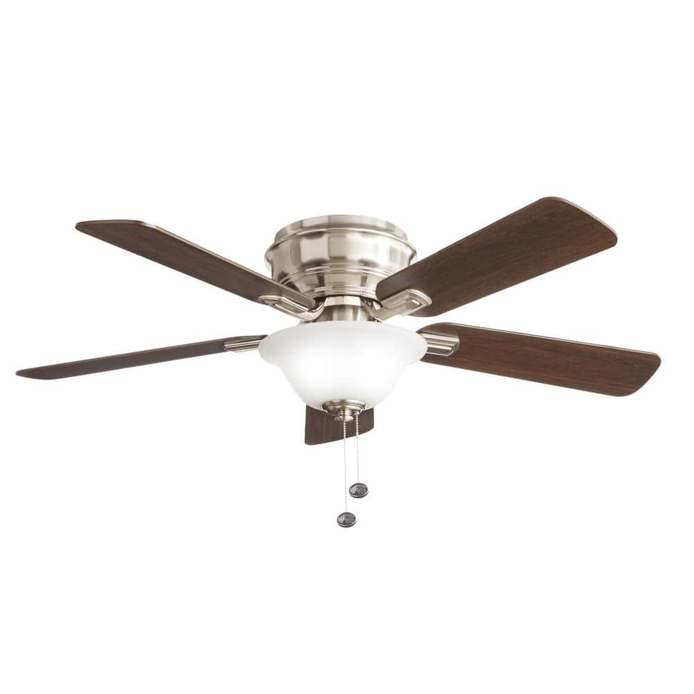 Hampton Bay Hawkins III 44 in. LED Indoor Brushed Nickel Flush Mount Ceiling Fan with Light