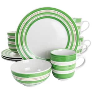 Sunset Stripes 12-Piece Green Round Fine Ceramic Dinnerware Set
