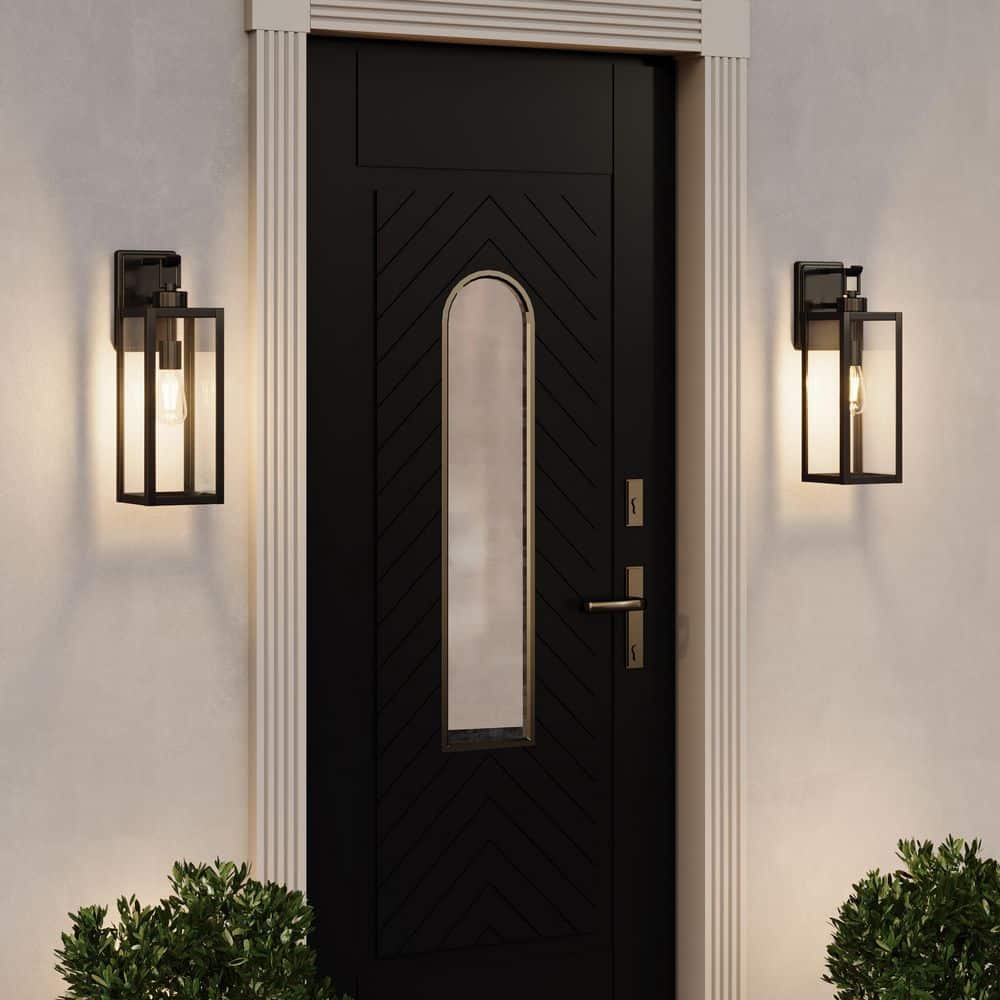 17.97 in. Modern Black Hardwired Outdoor Wall Light Lantern Sconce with No Bulbs Included（2-Pack) price history on PriceWatchPro