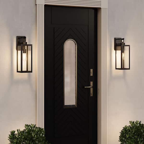 17.97 in. Modern Black Hardwired Outdoor Wall Light Lantern Sconce with No Bulbs Included（2-Pack)