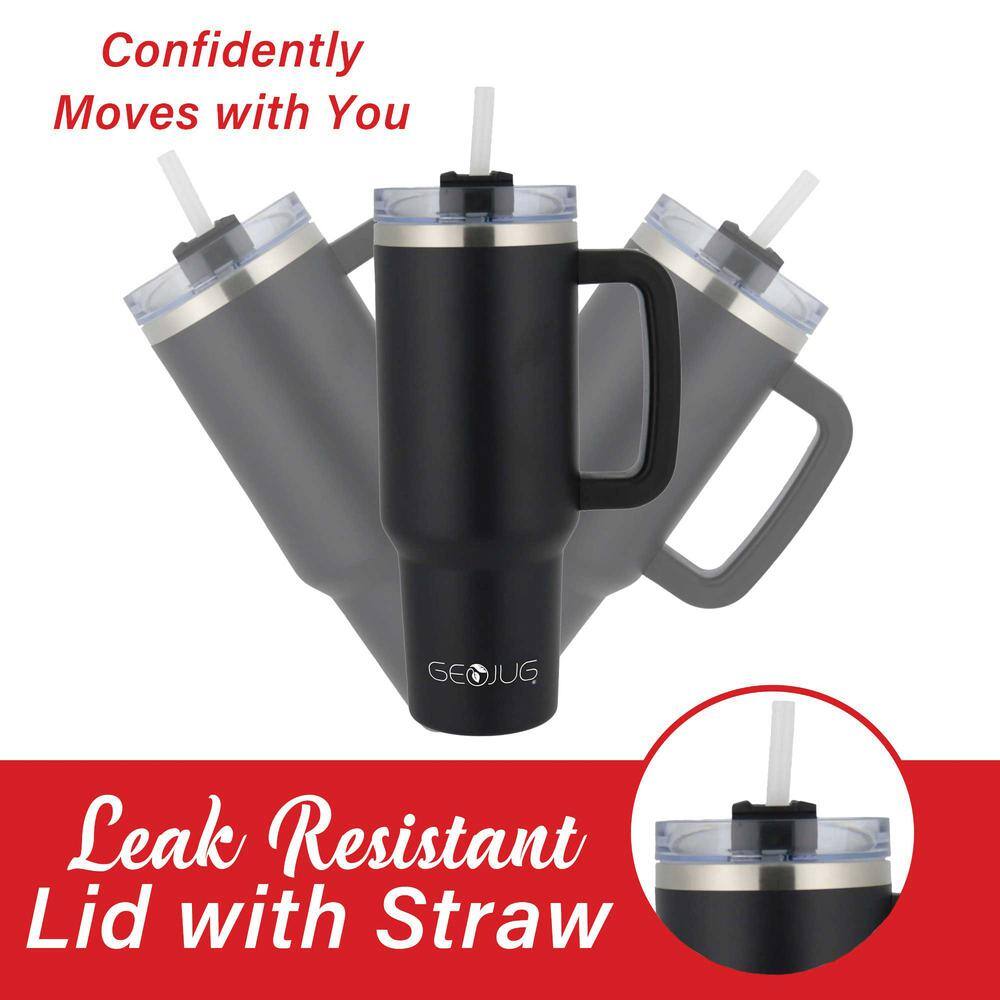 40 oz Black Stainless Steel Insulated Travel Tumbler with Handle