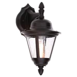 Westport Collection 1-Light Antique Bronze Clear Seeded Glass Traditional Outdoor Small Wall Lantern Light