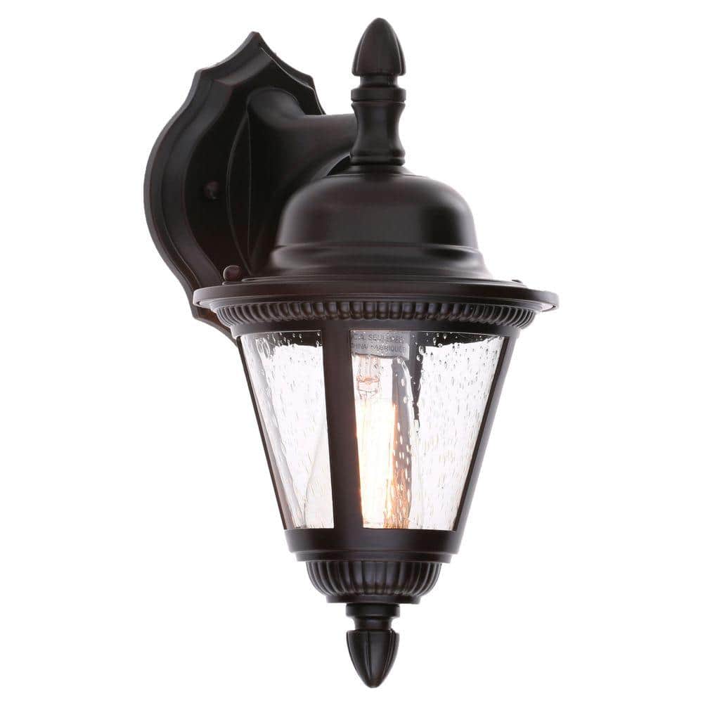 Westport Collection 1-Light Antique Bronze Clear Seeded Glass Traditional Outdoor Small Wall Lantern Light price history on PriceWatchPro
