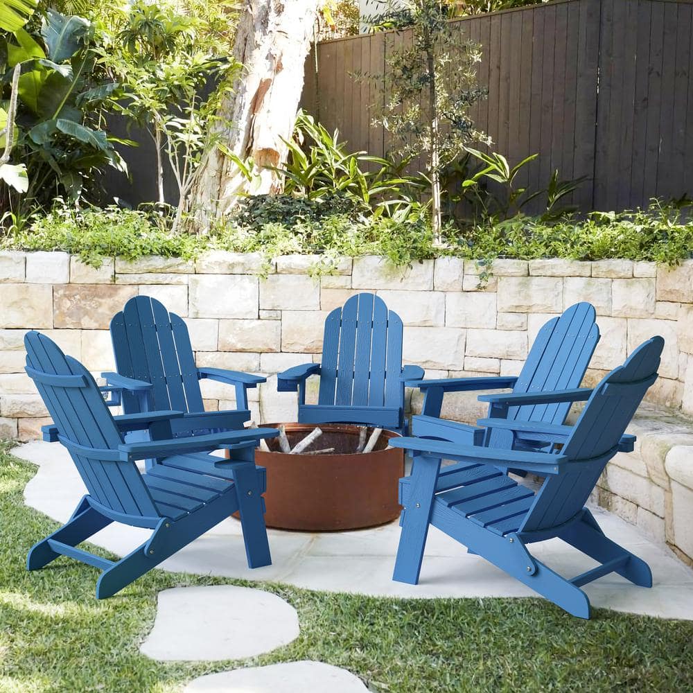 LUE BONA Recycled Navy Blue HDPS Folding Plastic Adirondack Chair
