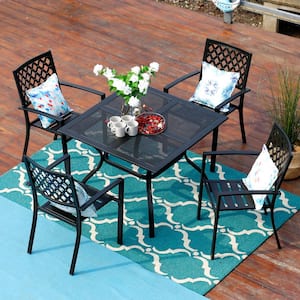 Black 5-Piece Metal Outdoor Patio Dining Set with Square Table and Elegant Stackable Chairs
