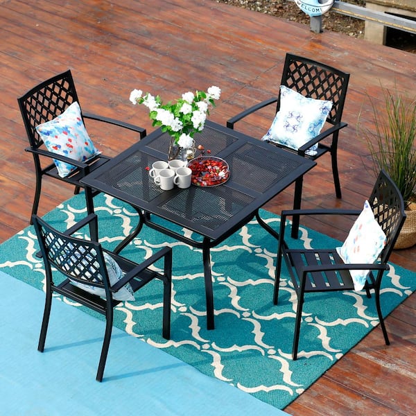 5 Piece Metal Outdoor Patio Dining Set, Outdoor Patio Dining Set With Stackable Chairs
