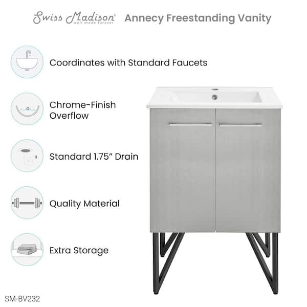 Annecy 24 in. W x 18.32 in. D x 35.32 in. H Bathroom Vanity Side Cabinet in Brushed Grey with White Ceramic Top