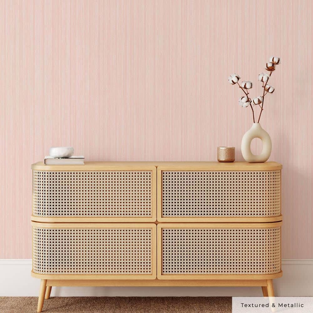 Pink Textured Grasscloth Peel and Stick Wallpaper Roll